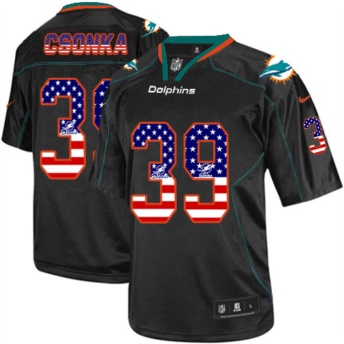 Men's Elite Larry Csonka Nike Jersey Black - #39 USA Flag Fashion NFL Miami Dolphins